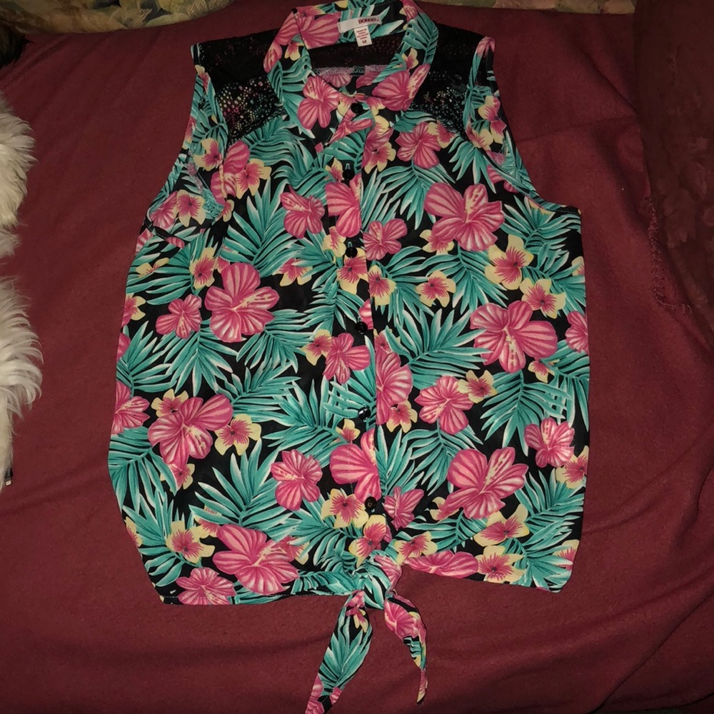 Tropical BONGO button down with Tie front